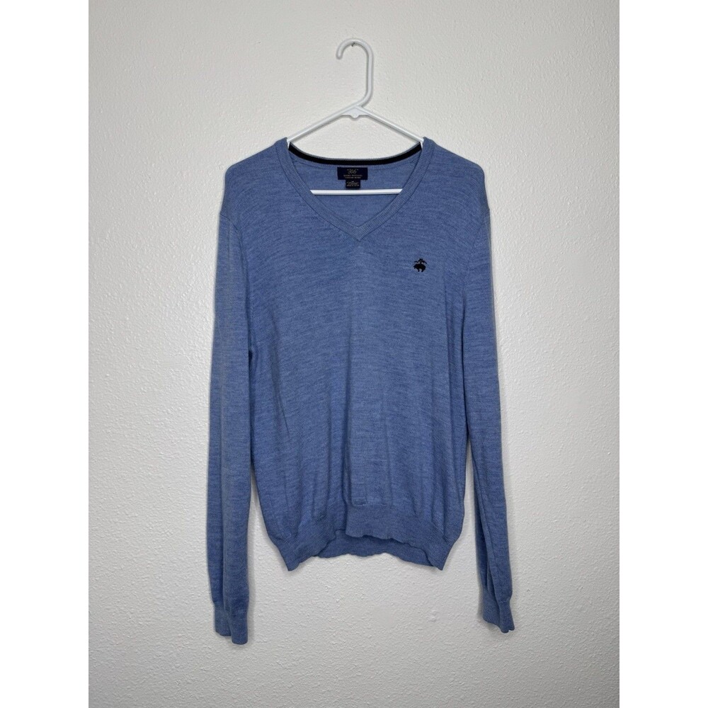 346 Brooks Brothers Stretch Sweater Mens Merino Wool V-Neck Blue Long Sleeve M